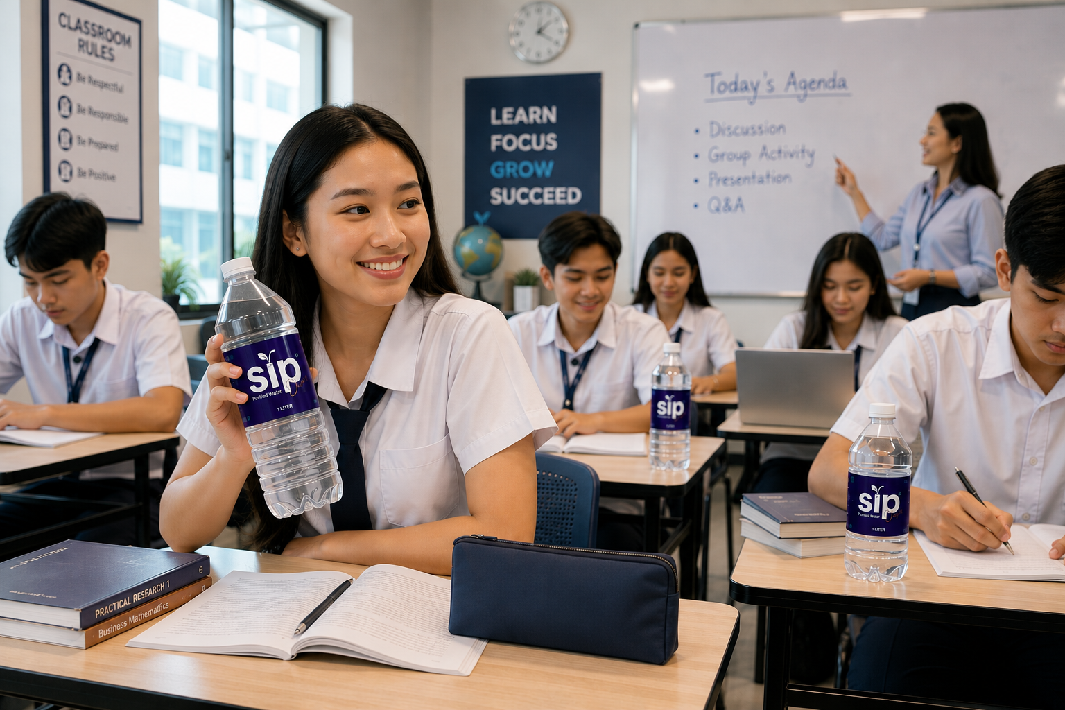 Students studying in a classroom with SIP Purified Water