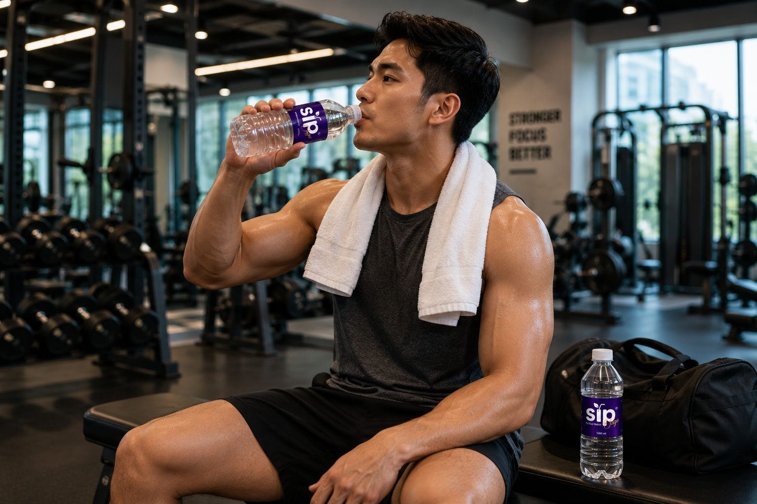 Athlete drinking SIP Purified Water after exercise